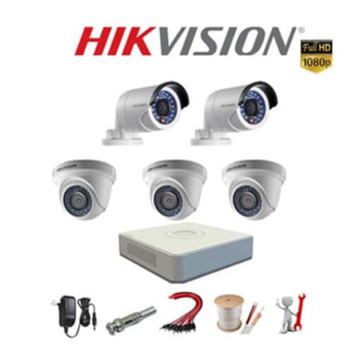 Trọn bộ 5 camera Hikvision 2MP kèm đầu ghi và phụ kiện