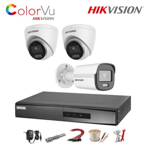 Trọn bộ 3 camera IP ColorVu Hikvision 2MP